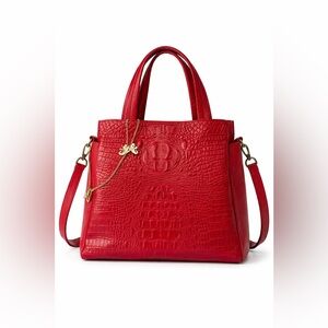 Croc-Embossed Leather Butterfly Tote Satchel NWOT